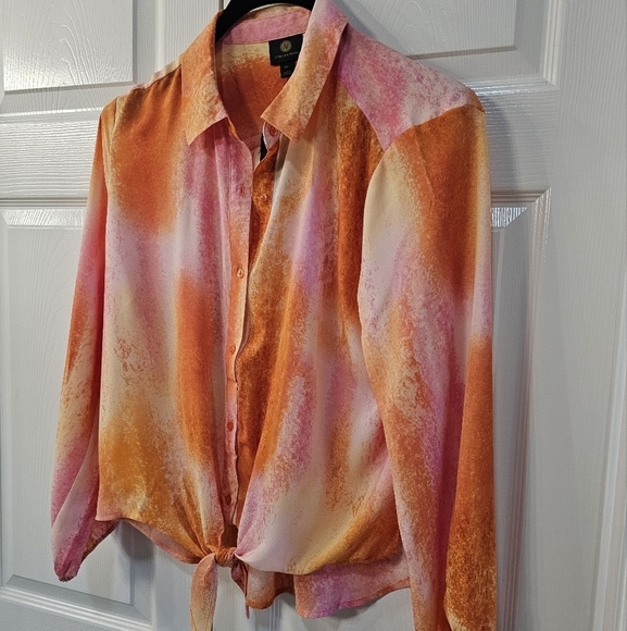 NWT JM Collection Petite Dye Dreams Tie-Front Blouse PXL Tangerine - Picture 3 of 15